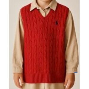 Polo Ralph Lauren Big Boys Size Large 14-16 Cable Knit Sweater Vest Pony